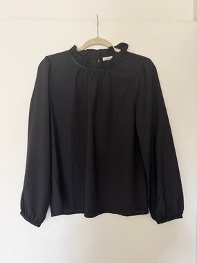 J. Crew Black Ruffle-Neck Long Sleeve Blouse